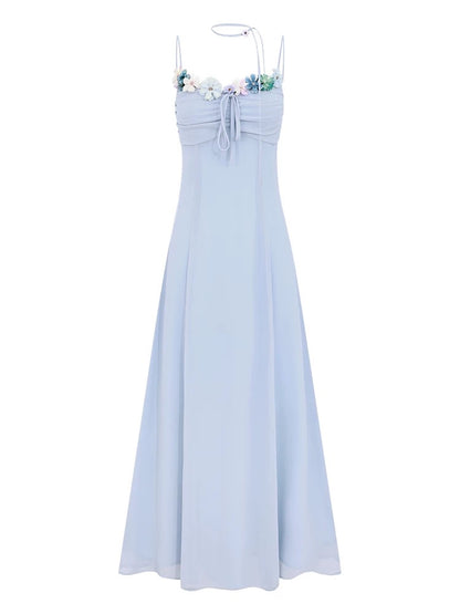 New Chinese style national style EIA Yiyao [Blue Mist Iced Tea] Pure Desire Temperament Dress Women's Summer Relaxing Long Dress