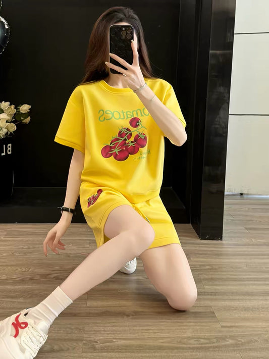 Women's Summer Korean-Style Trendy Casual Two-Piece Set – Loose, Stylish, Youthful Short-Sleeve Top & Shorts Sportswear