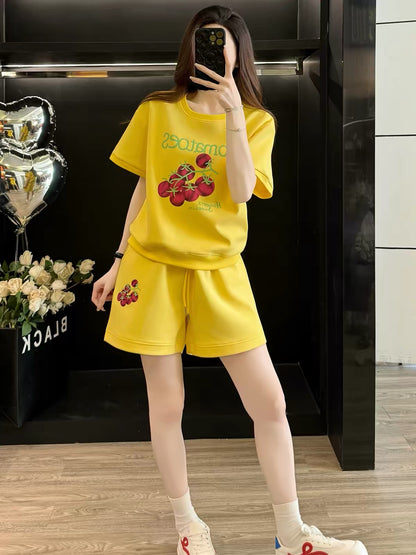 Women's Summer Korean-Style Trendy Casual Two-Piece Set – Loose, Stylish, Youthful Short-Sleeve Top & Shorts Sportswear
