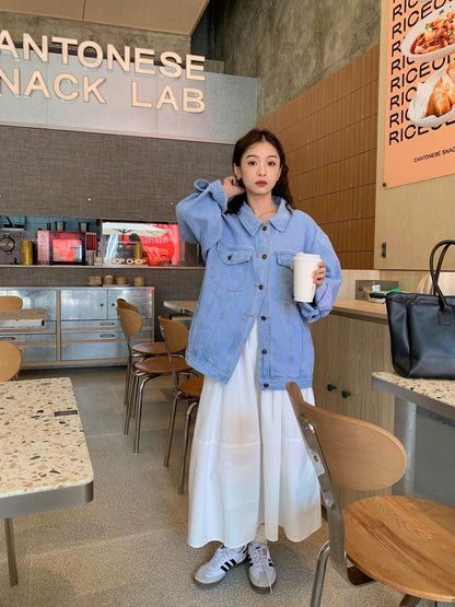 Cheese Rabbit Skirt Women's 2024 Summer New Elastic Waist High Waist Slimming White Mid-Length Skirt A-Line Skirt