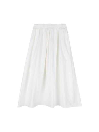 Cheese Rabbit Skirt Women's 2024 Summer New Elastic Waist High Waist Slimming White Mid-Length Skirt A-Line Skirt
