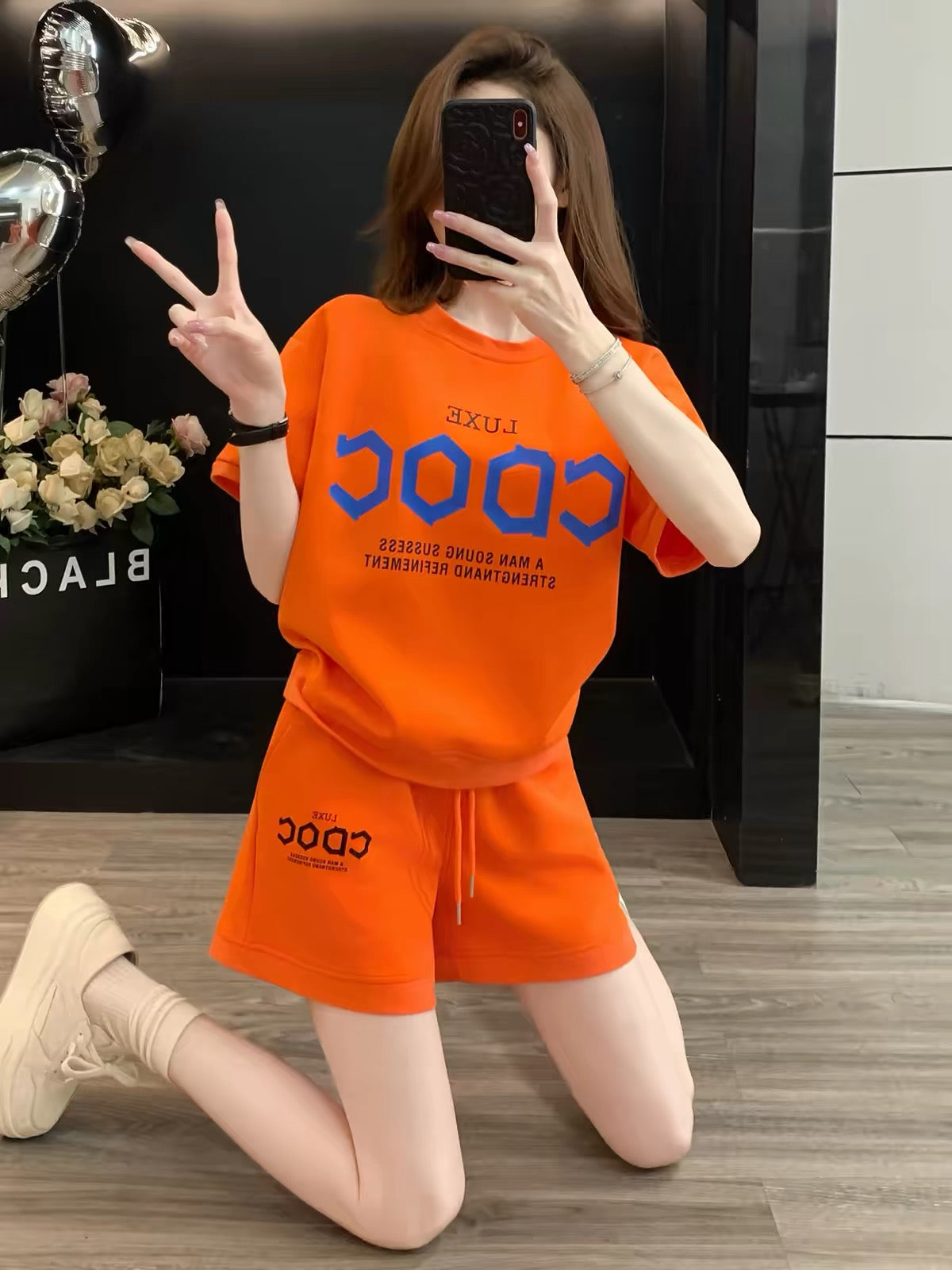 Women's Summer 2026 Casual Letter-Print Two-Piece Set: Loose, Trendy, Youthful Short-Sleeve Top & Shorts – Stylish Athleisure Outfit