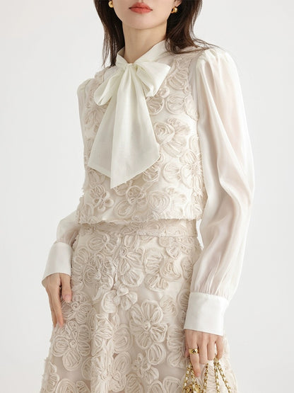 Signed French heavy embroidery stacked vest top high waist A-line skirt long skirt two-piece suit