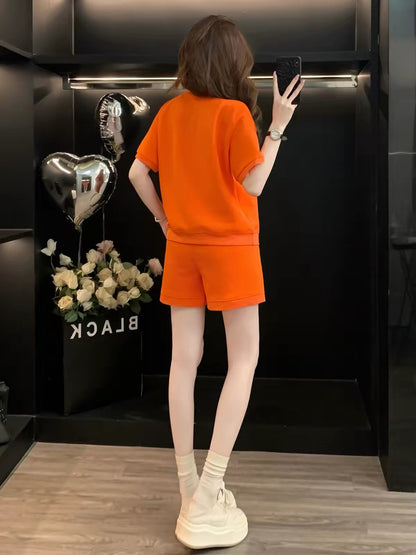 Women's Summer 2026 Casual Letter-Print Two-Piece Set: Loose, Trendy, Youthful Short-Sleeve Top & Shorts – Stylish Athleisure Outfit