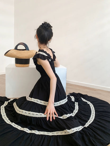 Signer 2024 spring and summer new style holiday long skirt small lace large hem skirt little black skirt slim dress for women