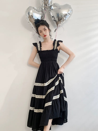 Signer 2024 spring and summer new style holiday long skirt small lace large hem skirt little black skirt slim dress for women
