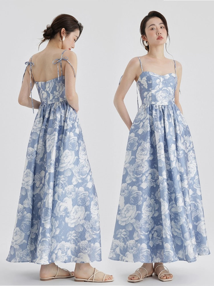 Signer 2024 French Rose Vest Suspender High-Quality Temperament Small Waist Jacquard Dress Women Summer