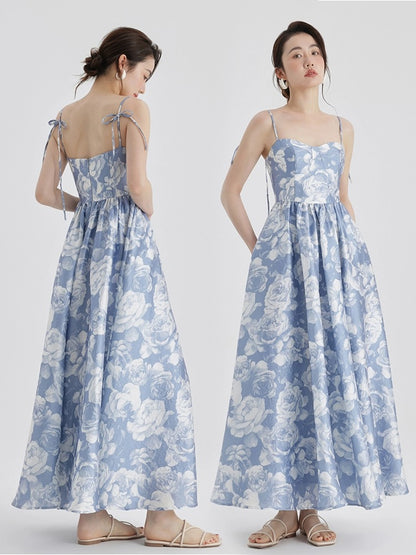 Signer 2024 French Rose Vest Suspender High-Quality Temperament Small Waist Jacquard Dress Women Summer