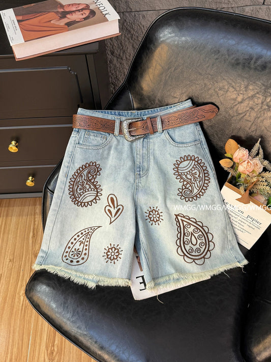 Denim shorts for women to wear as outerwear in summer 2025 new retro loose lazy relaxed straight casual wide-leg shorts