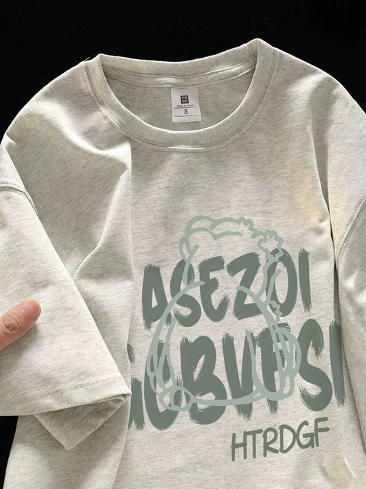 Highly recommended~Super amazing! Grey floral cotton short-sleeved T-shirt for women, simple printed cotton chic top