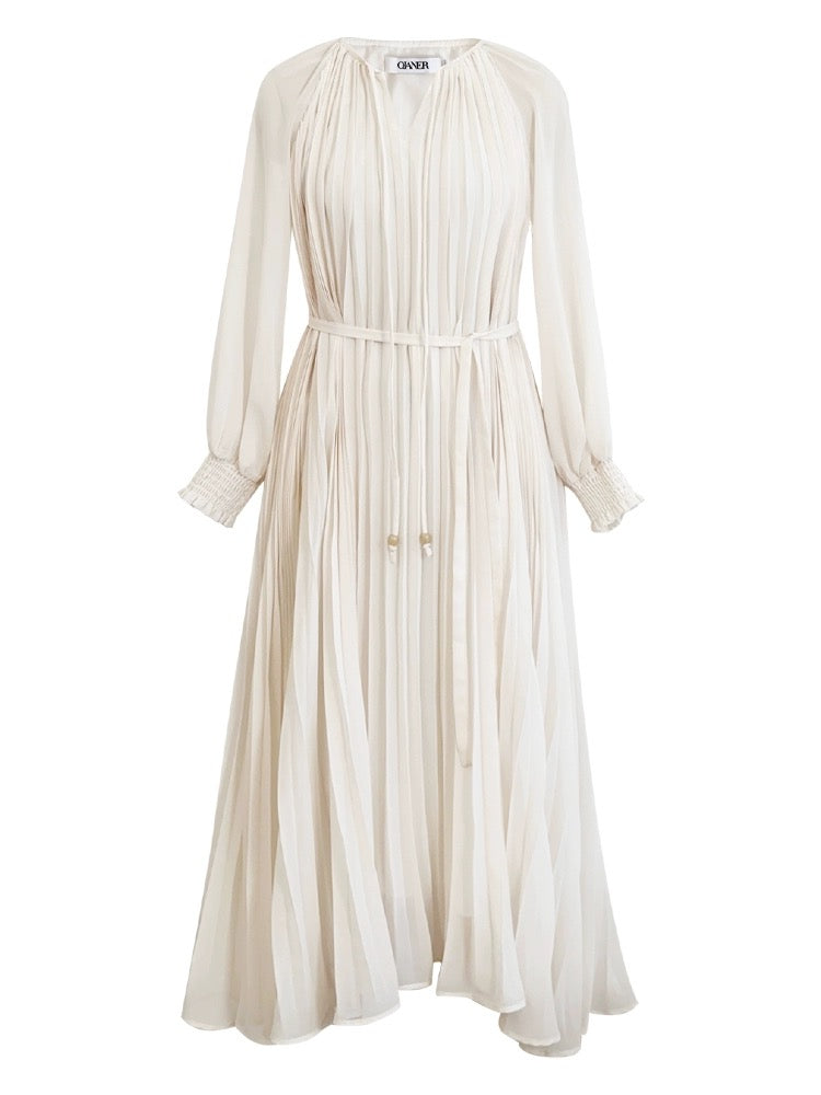 Signer French 2024 new mid-length design niche spring and summer temperament large swing waist pleated dress for children