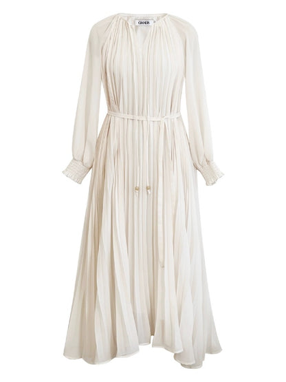 Signer French 2024 new mid-length design niche spring and summer temperament large swing waist pleated dress for children