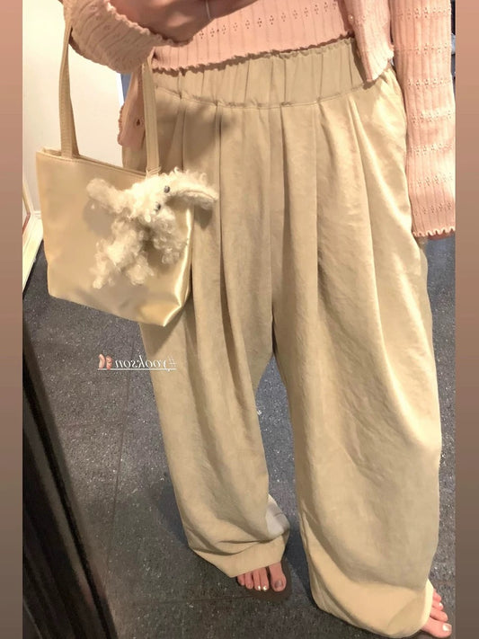 Qiao Dingdong Summer Cool Pants with a Natural Drape! Loose Casual Elastic Waist Slimming Wide Leg Pants Women's Summer Pants