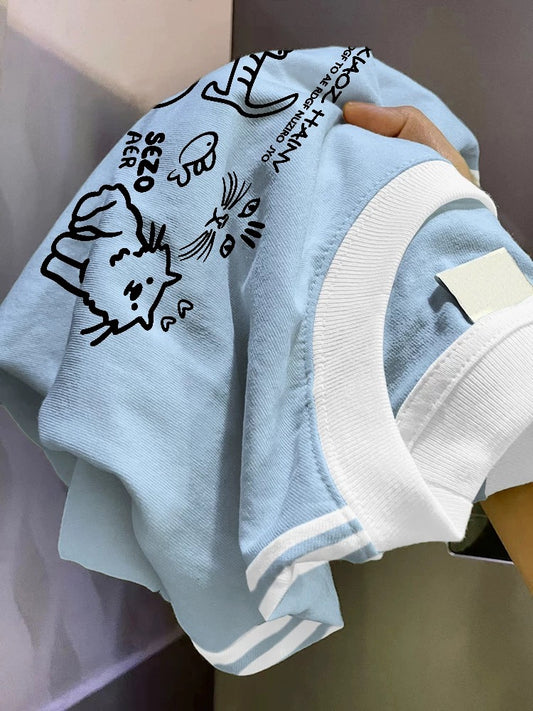 [Free shipping insurance] Summer ocean blue pure cotton short-sleeved T-shirt for women, fashionable and age-reducing loose three-bar top