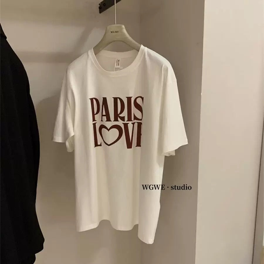 WGWE2025 Spring and Summer Korean Fashion Letter Love Printing All-match Round Neck Loose Short Sleeve Cotton T-shirt Trend