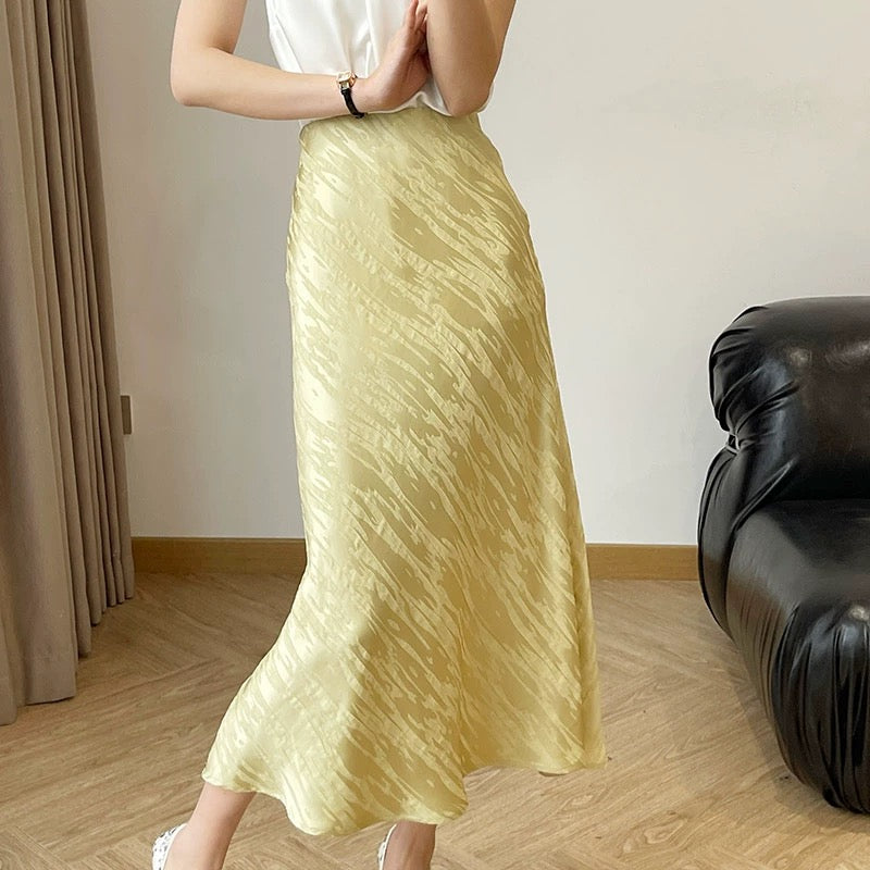 High-waisted opaque white fishtail acetate satin skirt for women summer