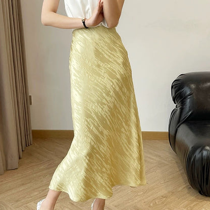 High-waisted opaque white fishtail acetate satin skirt for women summer