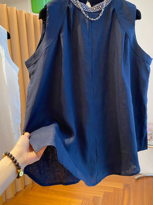 High-end linen sleeveless tops for women summer 2025 new loose thin old money style cotton and linen vest shirt small shirt