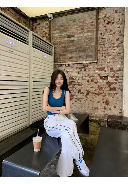 JIANHE American sports women's leggings Spring and summer 2025 new loose drape high waist wide leg casual pants