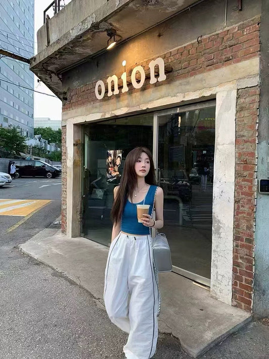 JIANHE American sports women's leggings Spring and summer 2025 new loose drape high waist wide leg casual pants