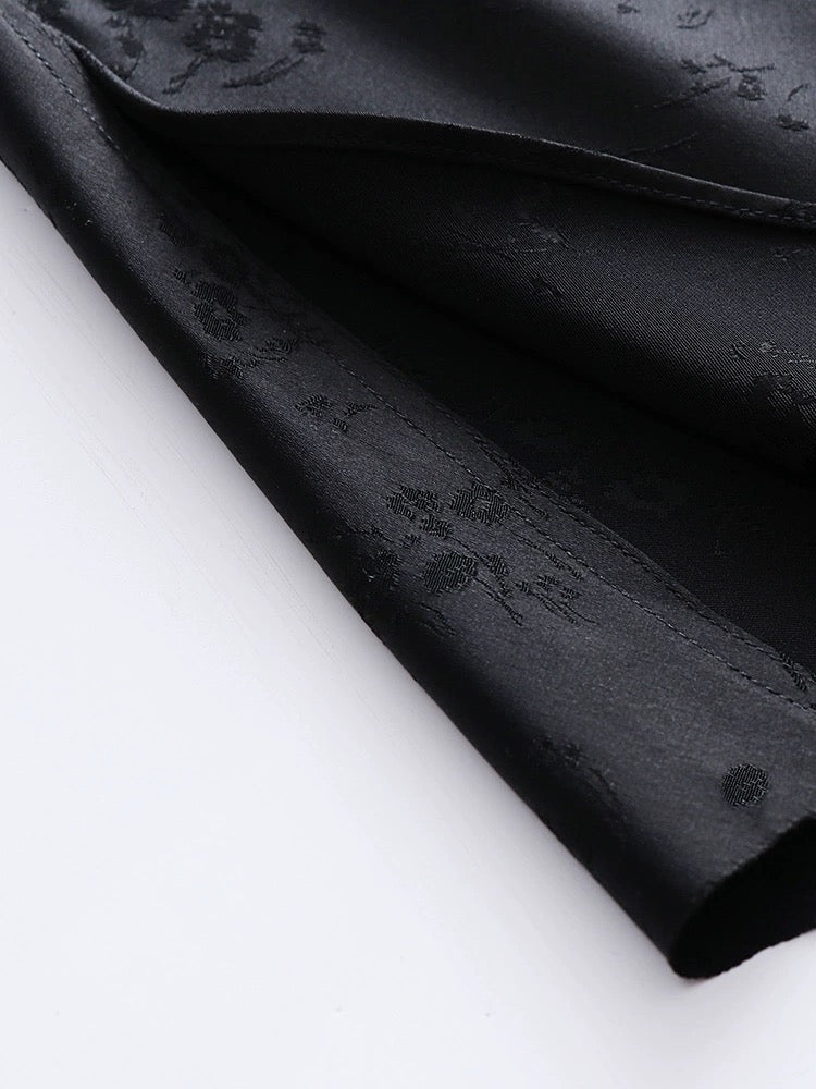 Yellow skirt new Chinese style black A-line long skirt temperament jacquard satin acetate skirt women summer