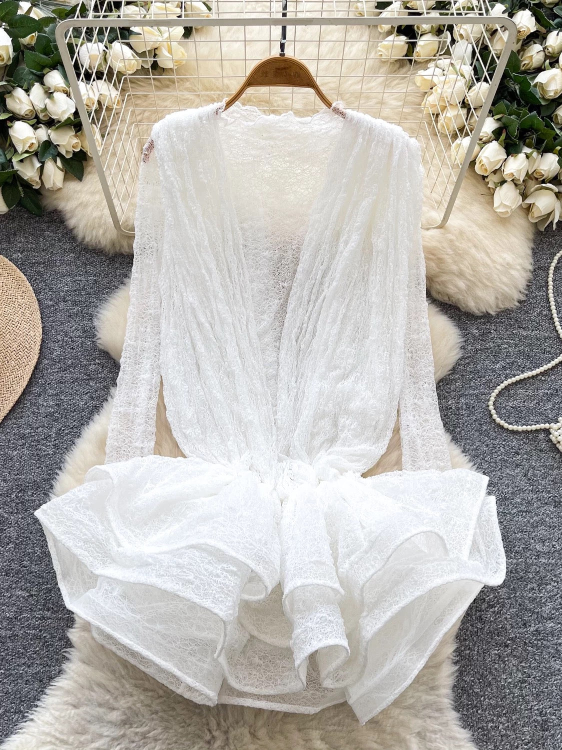European and American style elegant long-sleeved dress for women, autumn style, mesh ruffled hem design, puffy short skirt