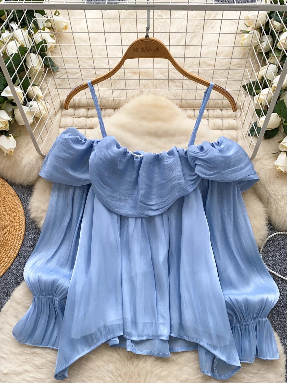 Women's Off-Shoulder Chiffon Blouse, Autumn 2025, French Gentle