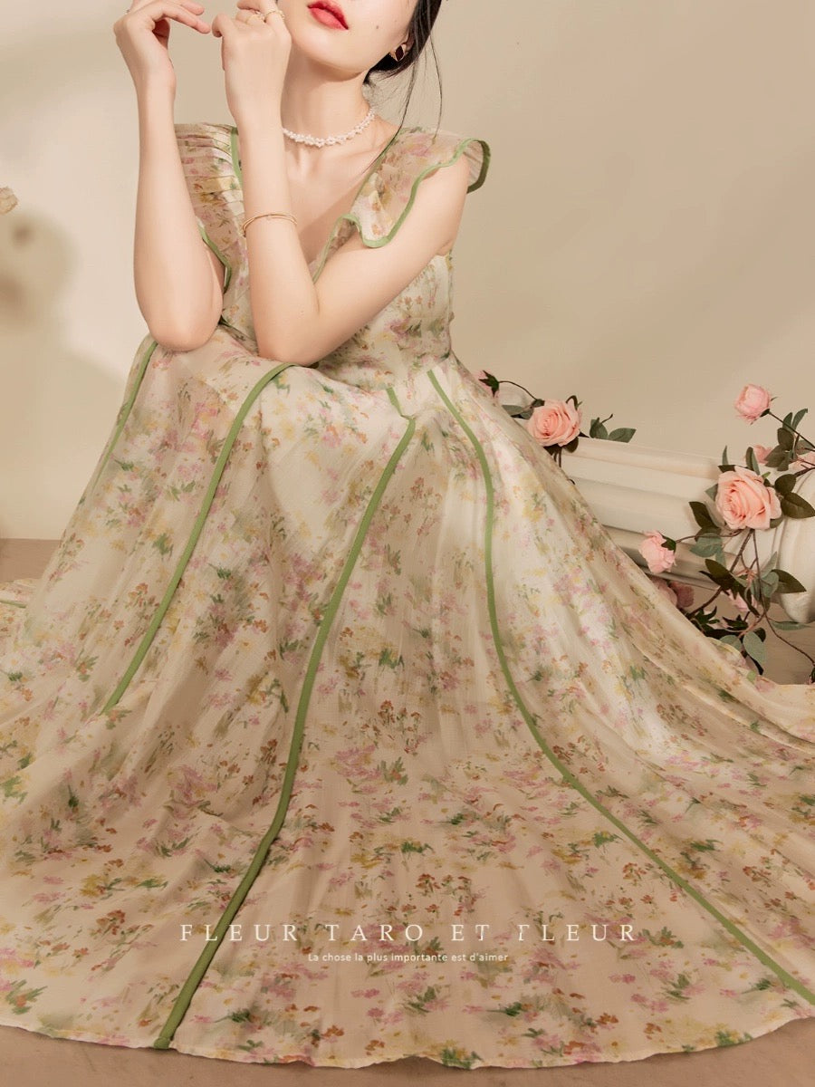 Qiao and Huazun | 2024 new dress French elegant ruffled retro chic waist design long skirt