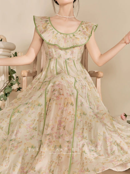Qiao and Huazun | 2024 new dress French elegant ruffled retro chic waist design long skirt