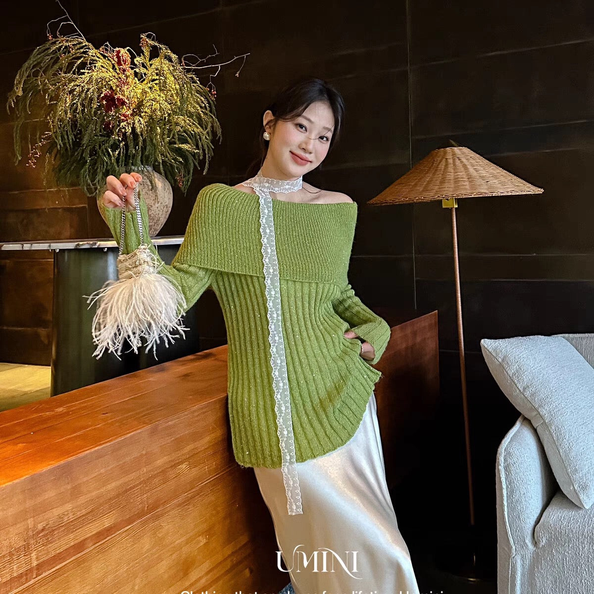 U+MINI Thirteen Lines 6163 New Spring Korean 20% Wool Beautiful Fashion Fine Shining Warm Sweater Women