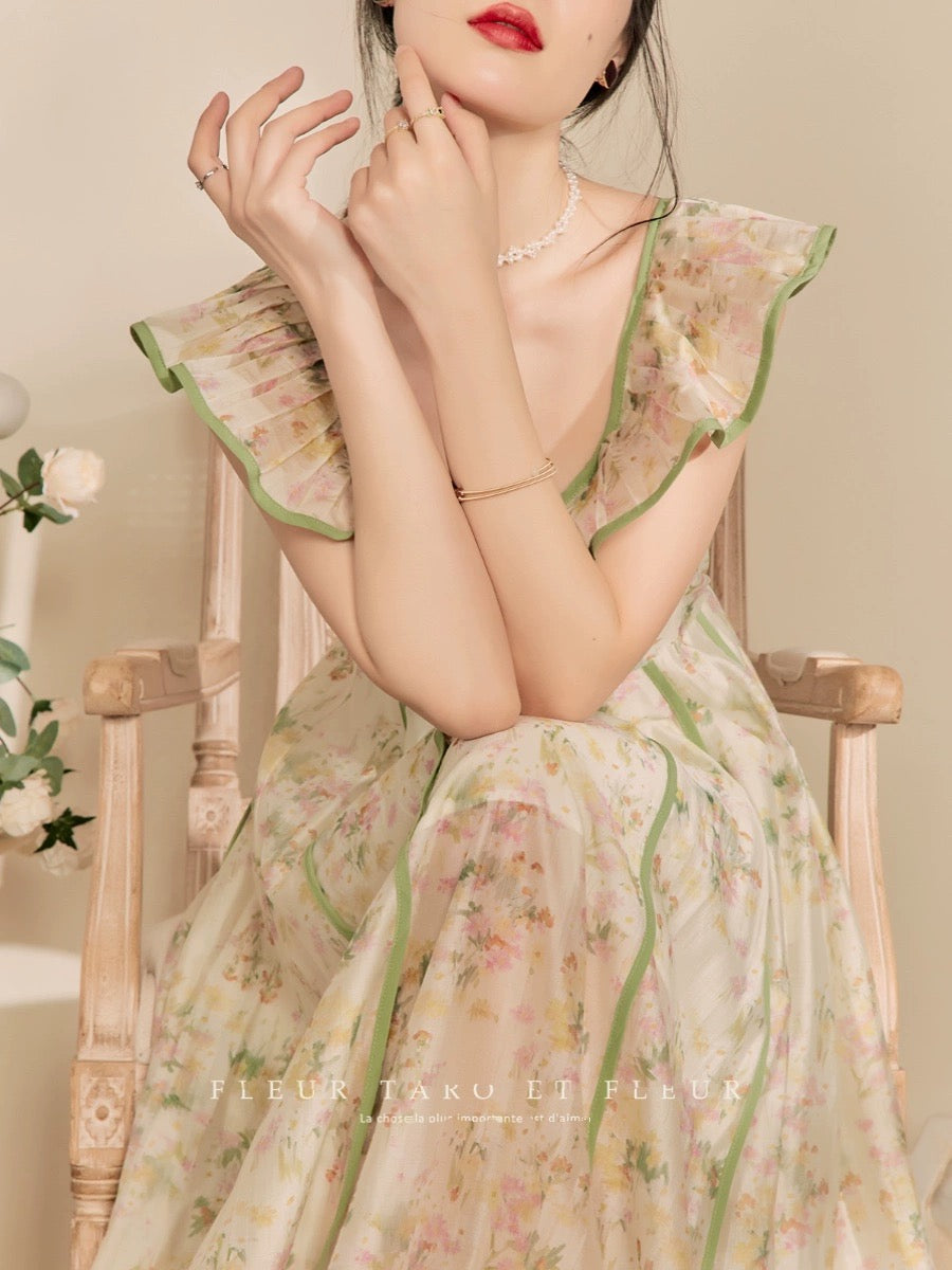 Qiao and Huazun | 2024 new dress French elegant ruffled retro chic waist design long skirt