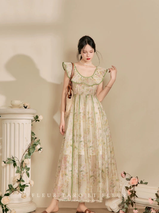 Qiao and Huazun | 2024 new dress French elegant ruffled retro chic waist design long skirt