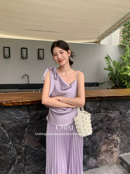 French irregular acetate satin camisole for women Thirteen Lines 2025 summer new style temperament swing collar outerwear top