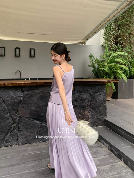 French irregular acetate satin camisole for women Thirteen Lines 2025 summer new style temperament swing collar outerwear top