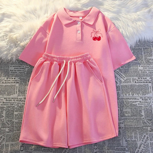 College style polo shirt sportswear for women summer 2024 Internet celebrity loose casual short-sleeved shorts fashion two-piece suit