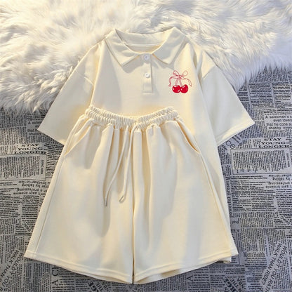 College style polo shirt sportswear for women summer 2024 Internet celebrity loose casual short-sleeved shorts fashion two-piece suit