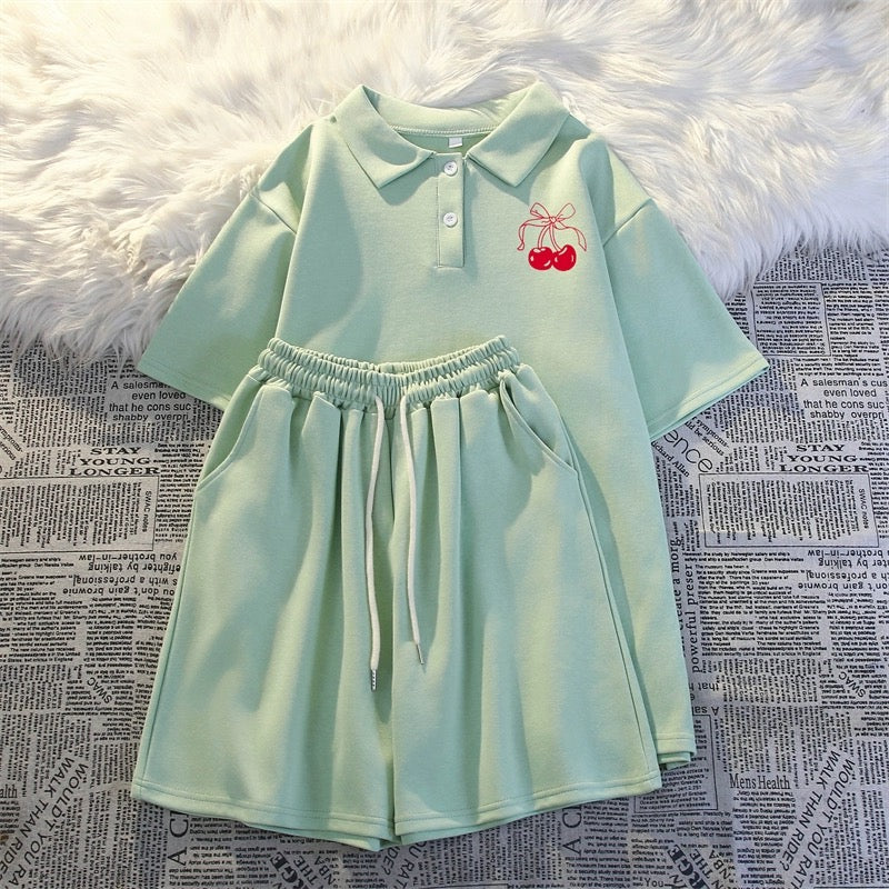 College style polo shirt sportswear for women summer 2024 Internet celebrity loose casual short-sleeved shorts fashion two-piece suit