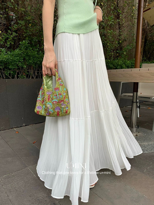 UMINI fairy purple skirt large skirt chiffon long skirt loose versatile elastic waist drape A-line cake skirt