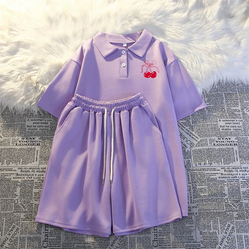 College style polo shirt sportswear for women summer 2024 Internet celebrity loose casual short-sleeved shorts fashion two-piece suit