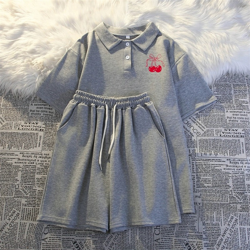 College style polo shirt sportswear for women summer 2024 Internet celebrity loose casual short-sleeved shorts fashion two-piece suit