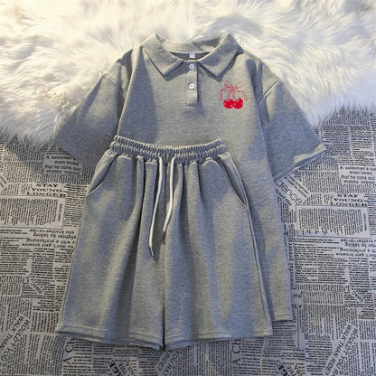 College style polo shirt sportswear for women summer 2024 Internet celebrity loose casual short-sleeved shorts fashion two-piece suit