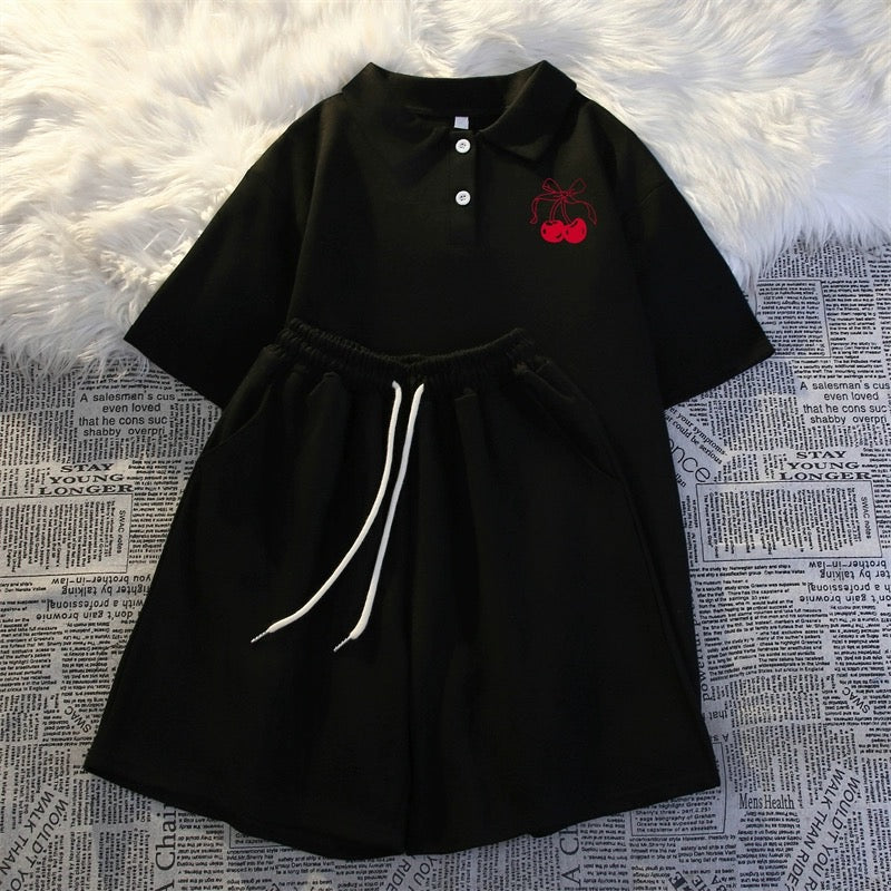 College style polo shirt sportswear for women summer 2024 Internet celebrity loose casual short-sleeved shorts fashion two-piece suit