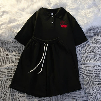 College style polo shirt sportswear for women summer 2024 Internet celebrity loose casual short-sleeved shorts fashion two-piece suit