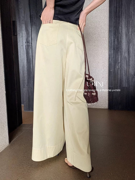 2025 summer new Korean style design high waist casual loose wide leg pants French style age-reducing slim all-match trousers