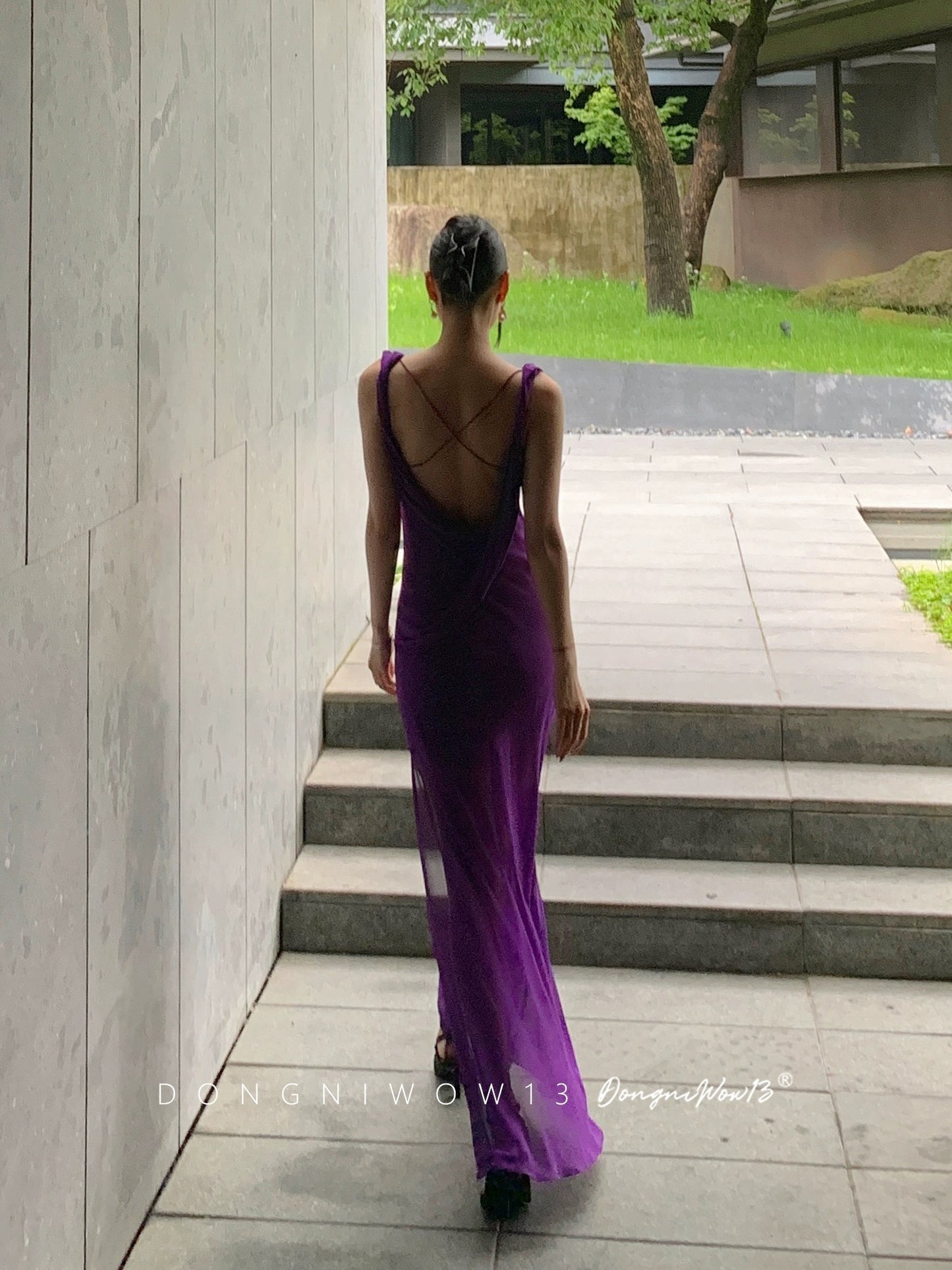 DONGNIWOW13 purple backless suspender dress for women 2024 summer waist slimming dress dress long skirt