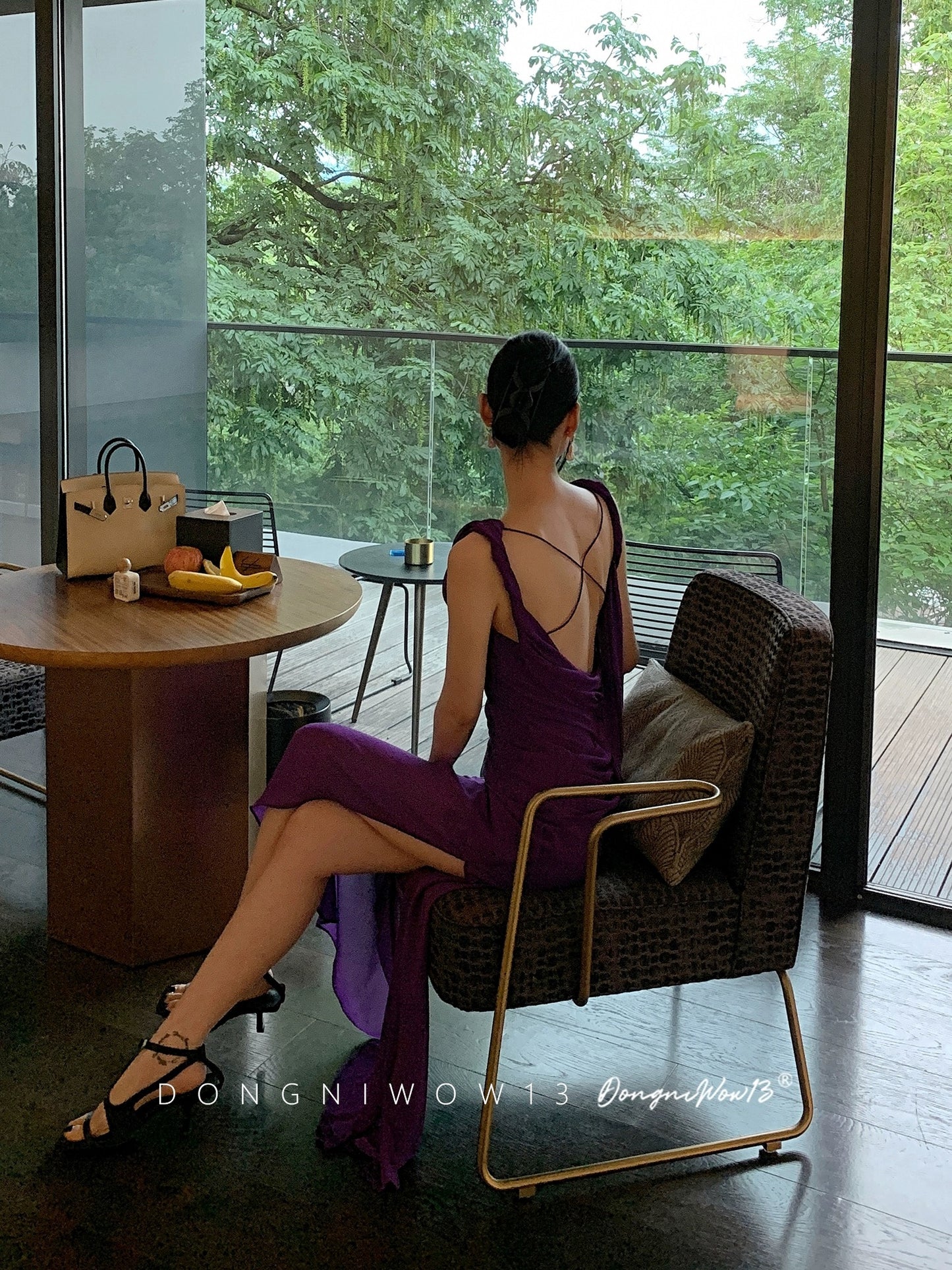 DONGNIWOW13 purple backless suspender dress for women 2024 summer waist slimming dress dress long skirt