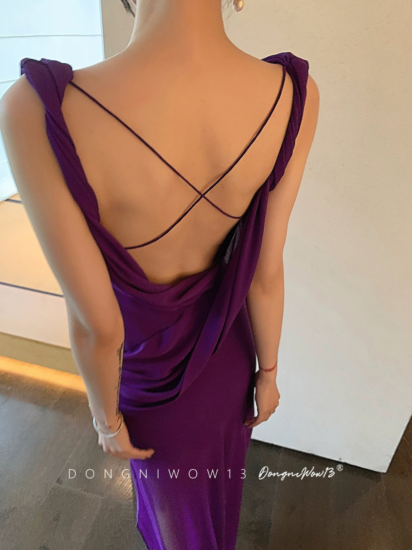 DONGNIWOW13 purple backless suspender dress for women 2024 summer waist slimming dress dress long skirt