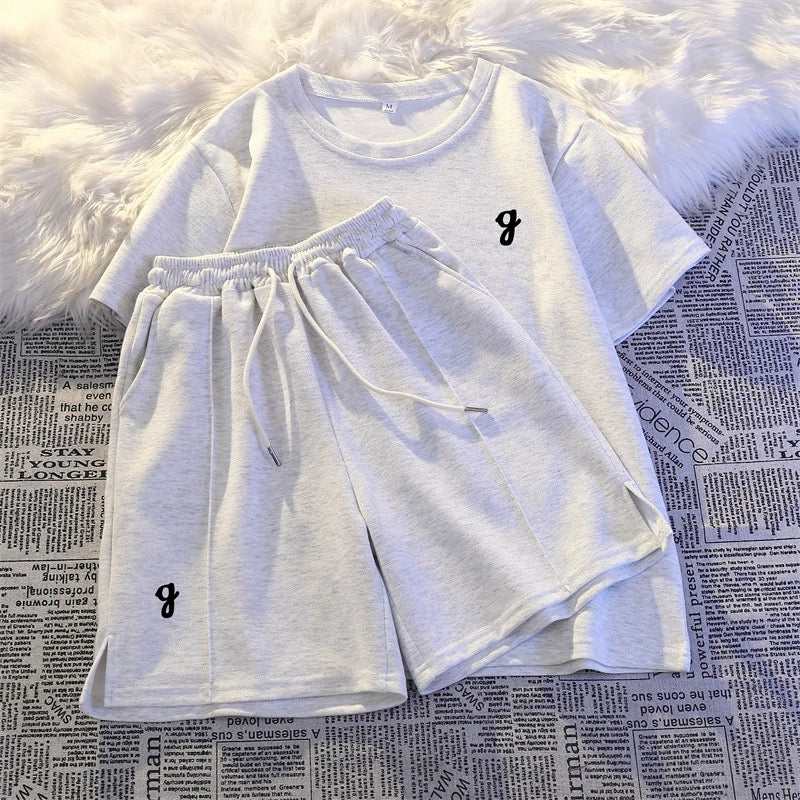Summer casual fashion suit for women, loose two-piece suit, comfortable student sports style outer wear, morning jogging suit, short-sleeved shorts