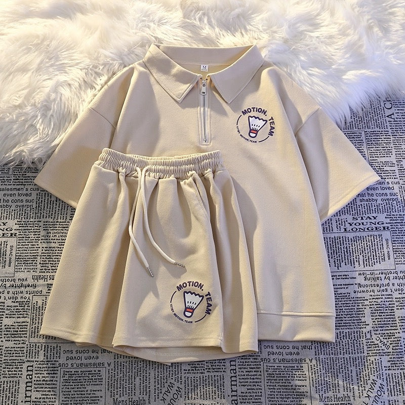 Casual sports style suit for female students morning jogging suit 2024 summer salt short-sleeved shorts petite two-piece set