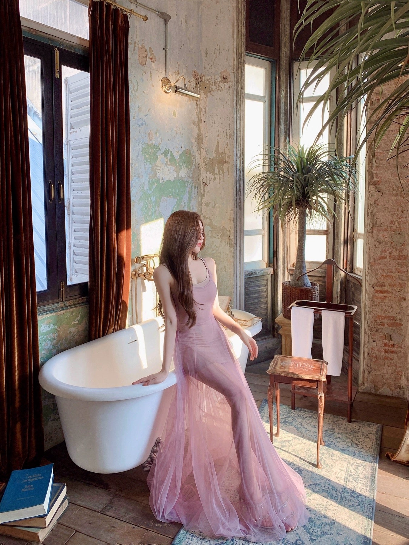JUNSTUDIO [dujia Purple God Arrives] Waist Sling Long Skirt True Two-piece Vacation Mesh Dress